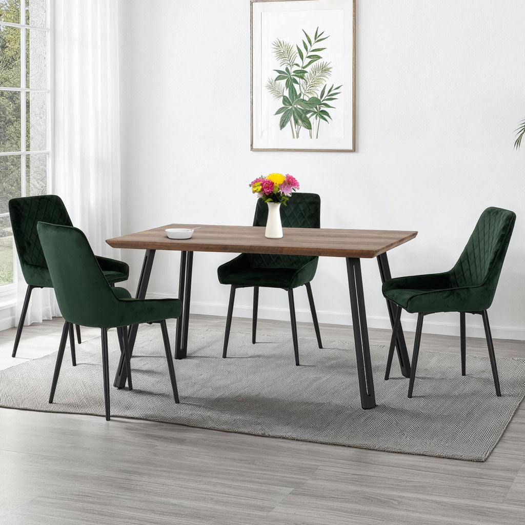 Wooden Dining Table Straight Edge With 4 Avery Dining Chairs - Quebec