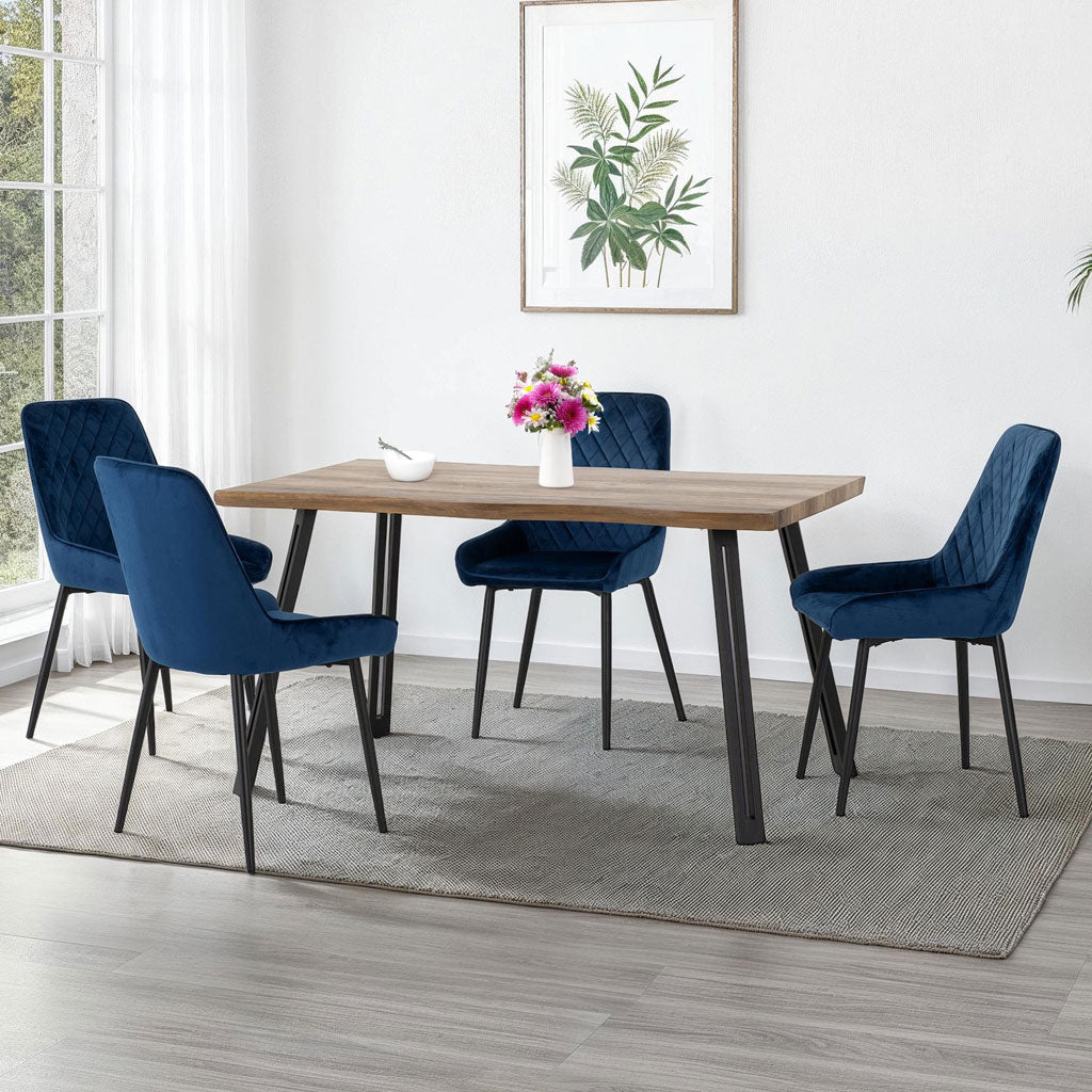 Wooden Dining Table Wave Edge With 4 Avery Dining Chairs - Quebec