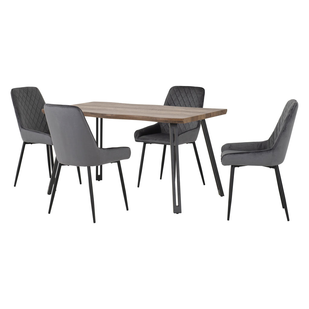 Wooden Dining Table Wave Edge With 4 Avery Dining Chairs - Quebec