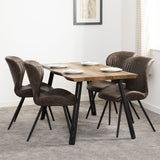 Wooden Dining Table Wave Edge With 4 Brown Dining Chairs - Quebec