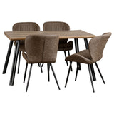 Wooden Dining Table Wave Edge With 4 Brown Dining Chairs - Quebec