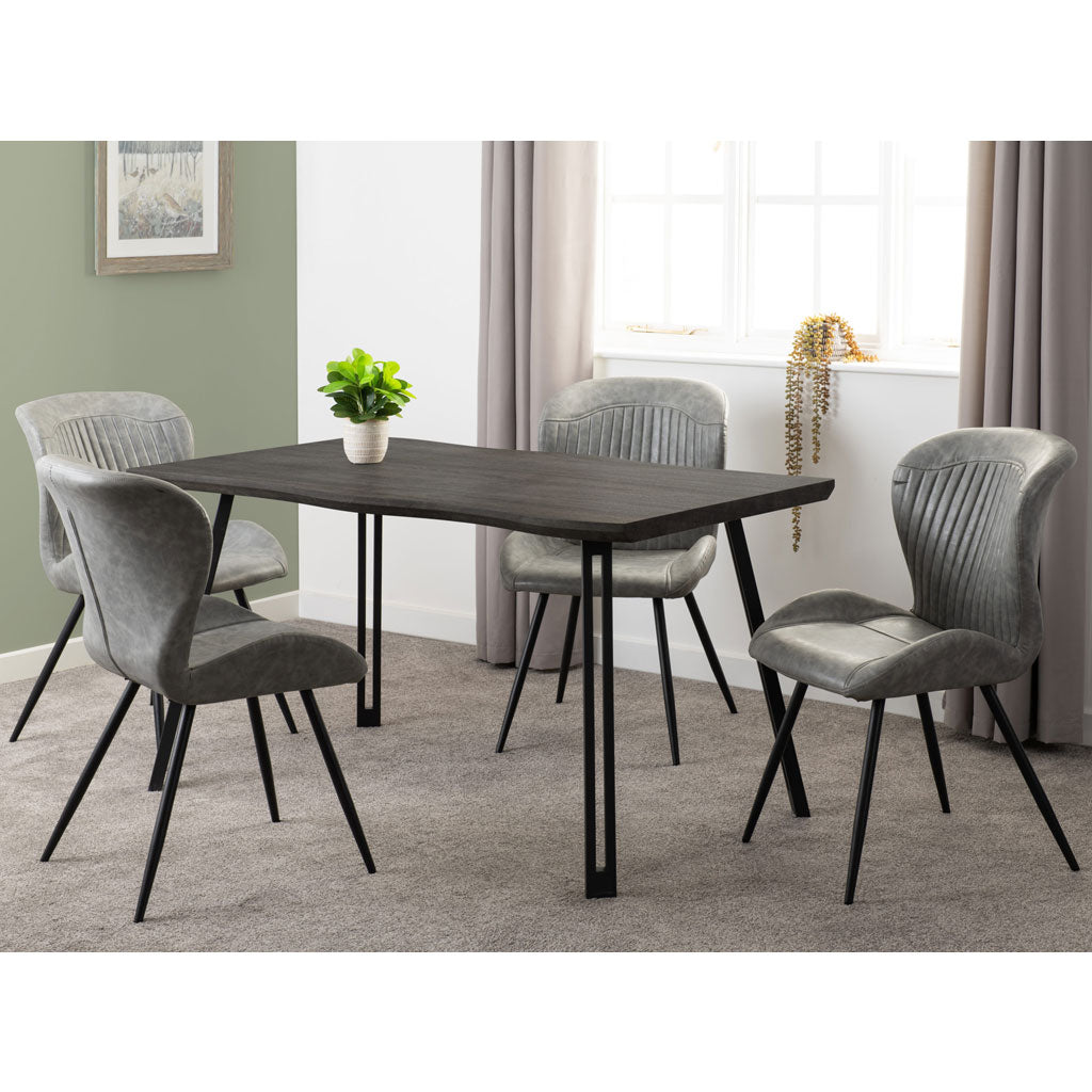 Wooden Dining Table Wave Edge With 4 Dining Chairs - Quebec