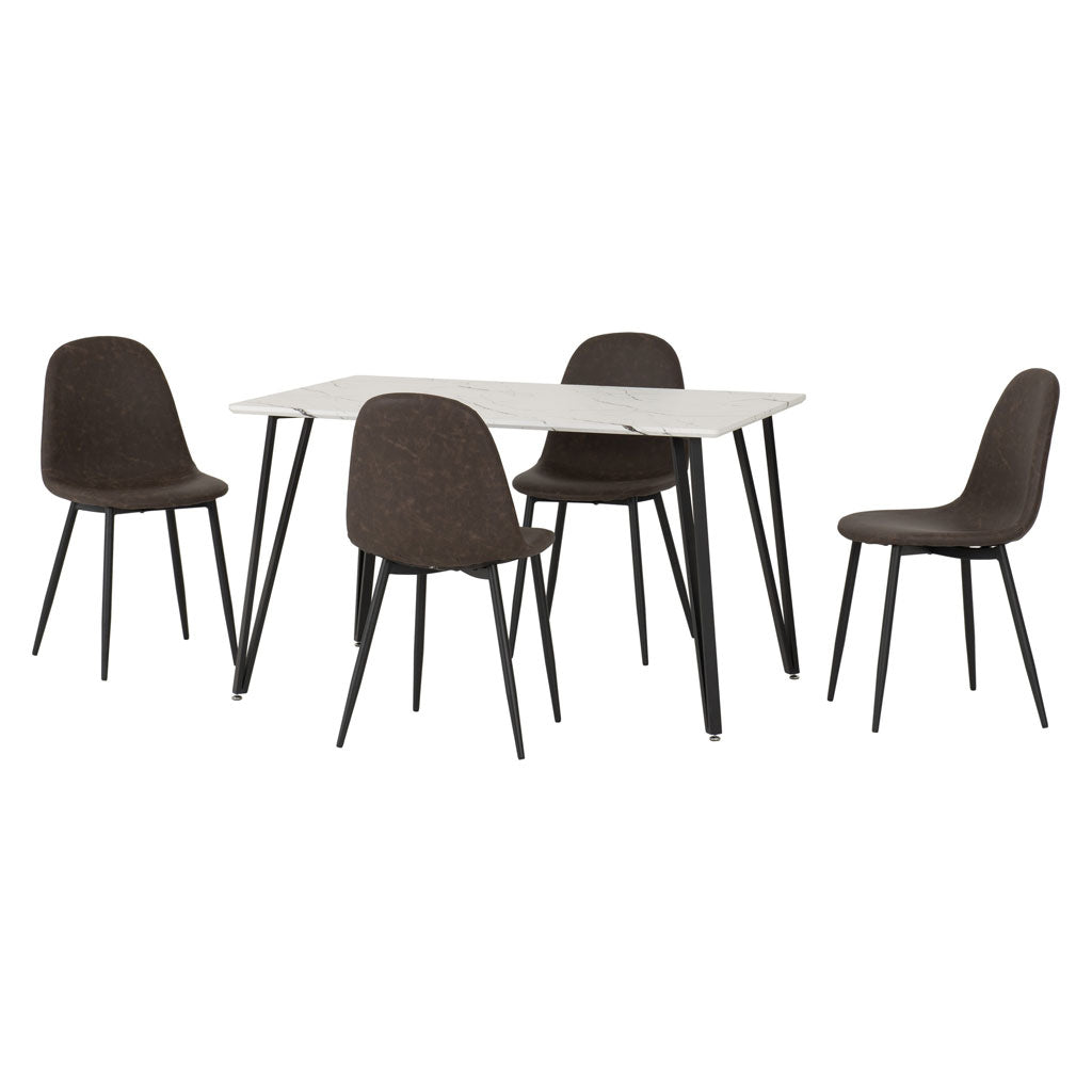 Wooden Dining Table White With 4 Athens Dining Chairs - Marlow