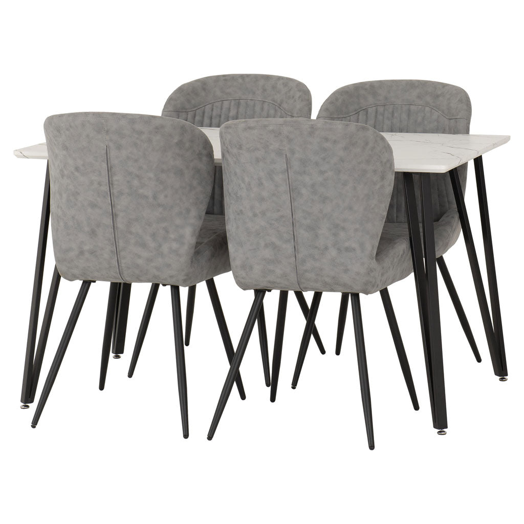 Wooden Dining Table White With 4 Quebec Dining Chairs - Marlow