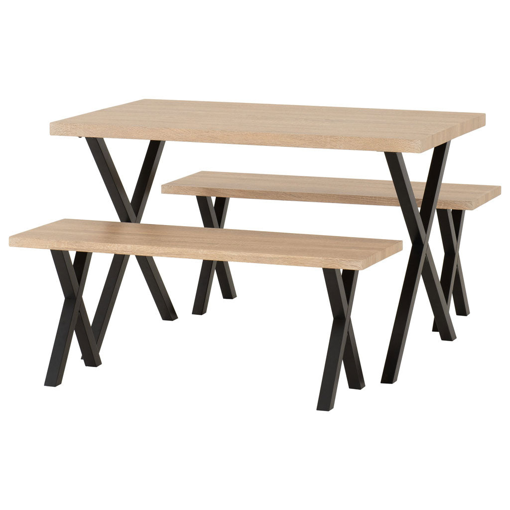 Wooden Dining Table With 2 Dining Benches - Buxton