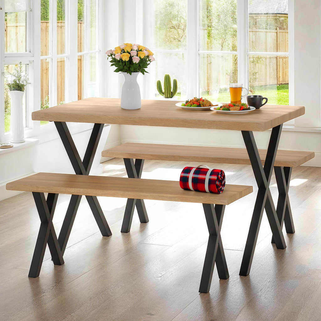 Wooden Dining Table With 2 Dining Benches - Buxton