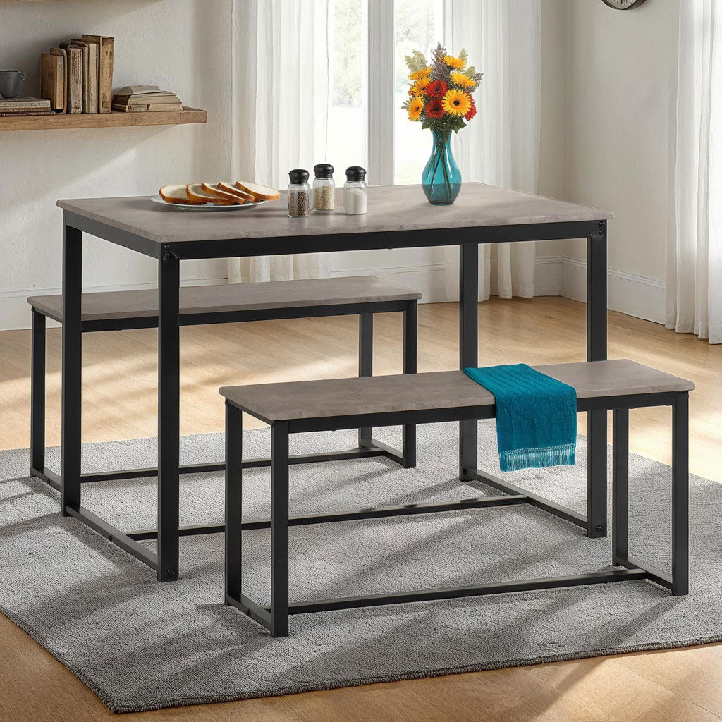 Wooden Dining Table With 2 Dining Benches - Lincoln