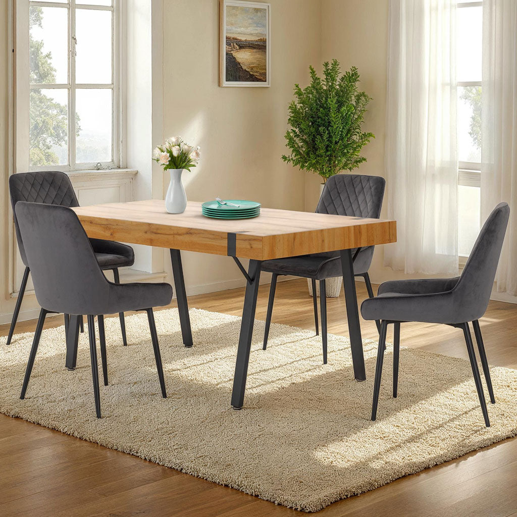Wooden Dining Table With 4 Avery Dining Chairs - Treviso
