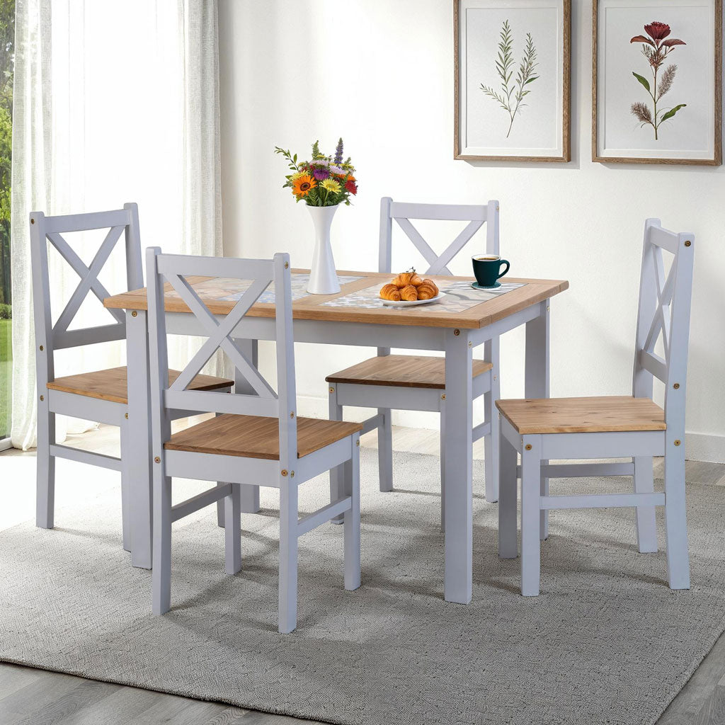 Wooden Dining Table With 4 Dining Chairs - Salvador