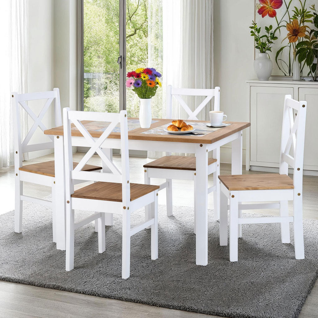 Wooden Dining Table With 4 Dining Chairs - Salvador