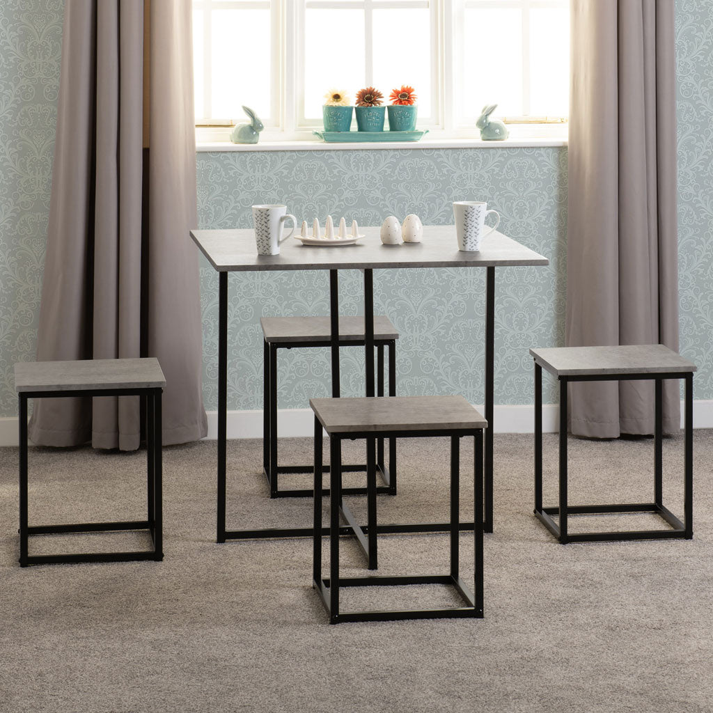 Wooden Dining Table With 4 Stools - Kent