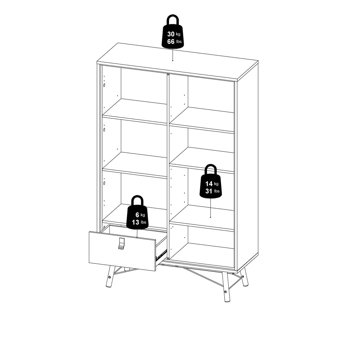 Wooden Display Cabinet With 1 Door 1 Glass Door And 1 Drawer - Ry