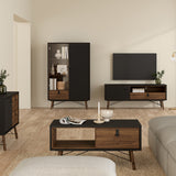 Wooden Display Cabinet With 1 Door 1 Glass Door And 1 Drawer - Ry