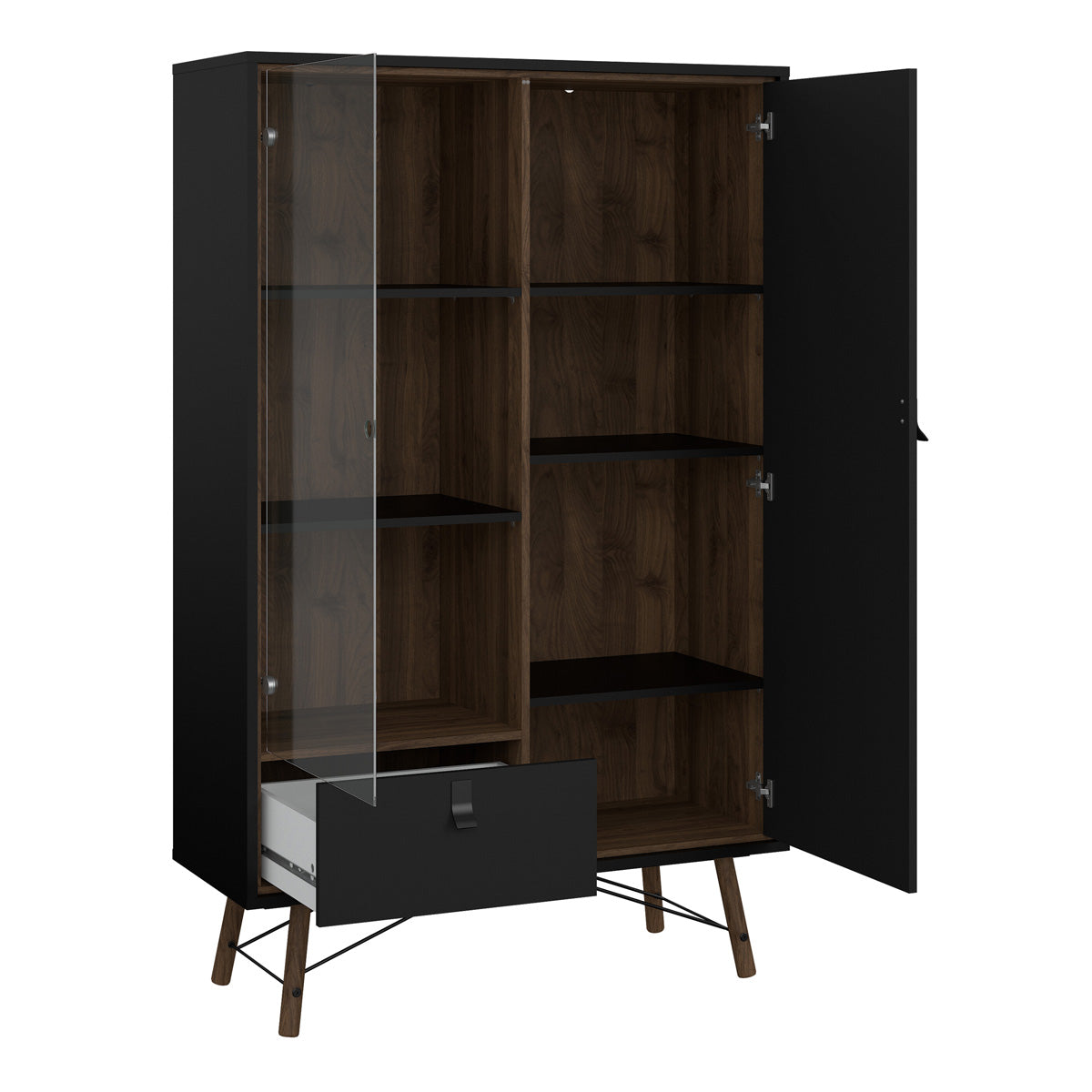 Wooden Display Cabinet With 1 Door 1 Glass Door And 1 Drawer - Ry