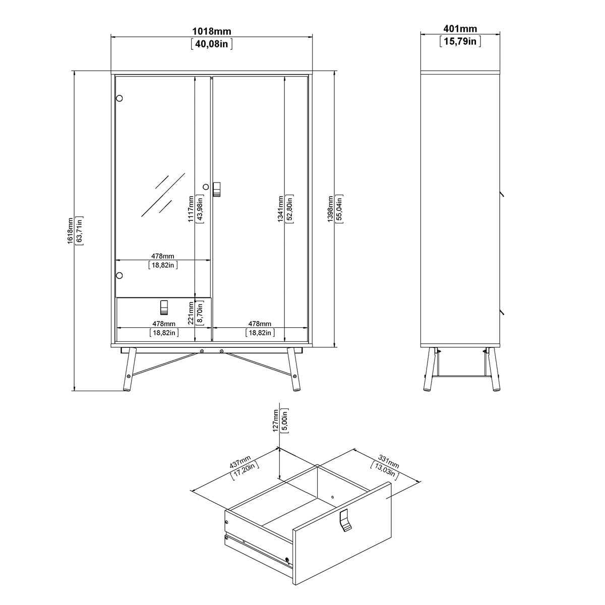 Wooden Display Cabinet With 1 Door 1 Glass Door And 1 Drawer - Ry