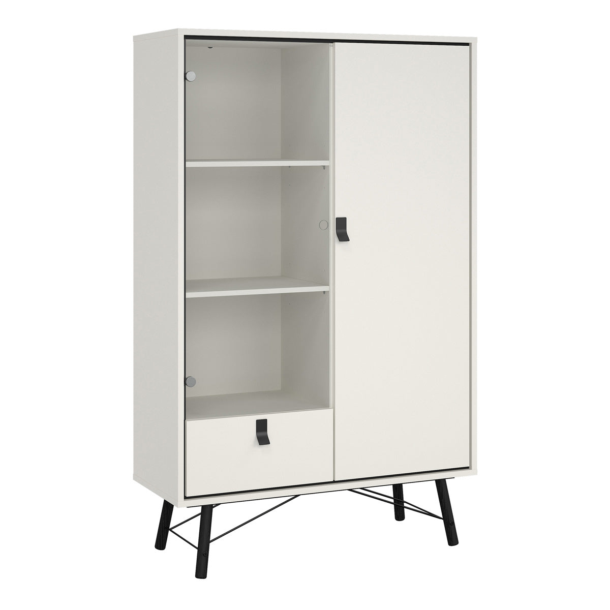 Wooden Display Cabinet With 1 Door 1 Glass Door And 1 Drawer - Ry
