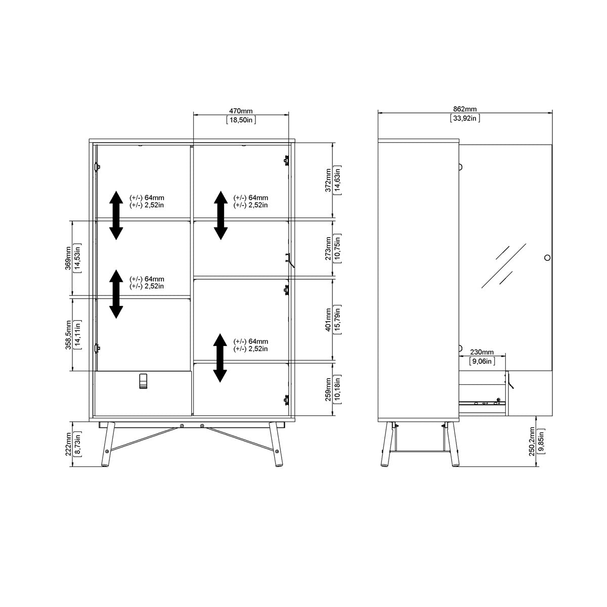 Wooden Display Cabinet With 1 Door 1 Glass Door And 1 Drawer - Ry