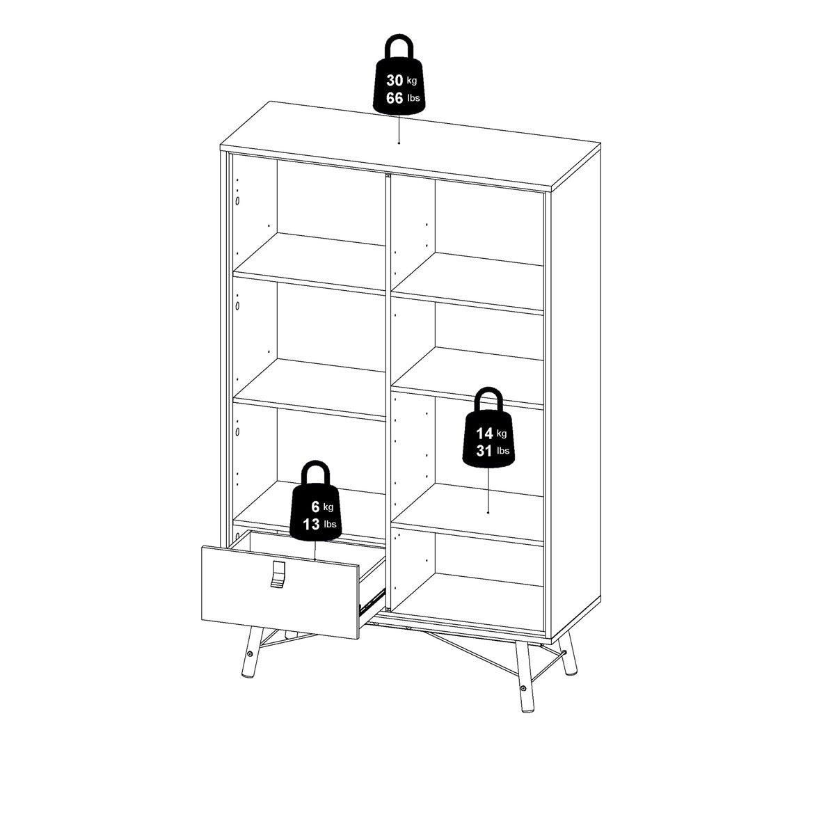 Wooden Display Cabinet With 1 Door 1 Glass Door And 1 Drawer - Ry
