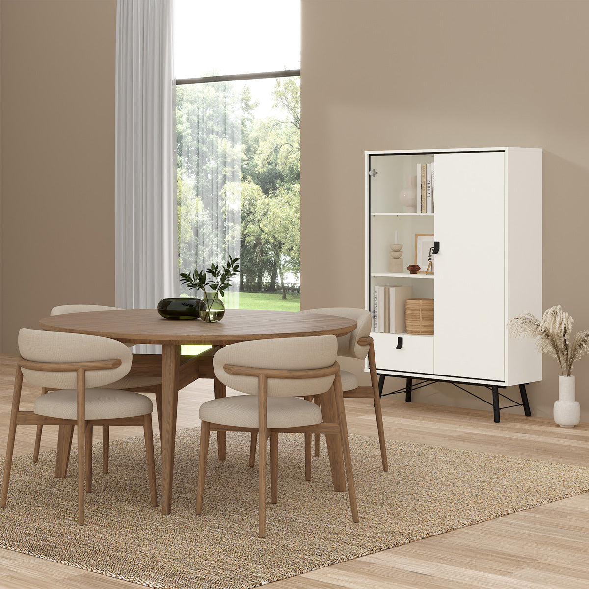 Wooden Display Cabinet With 1 Door 1 Glass Door And 1 Drawer - Ry