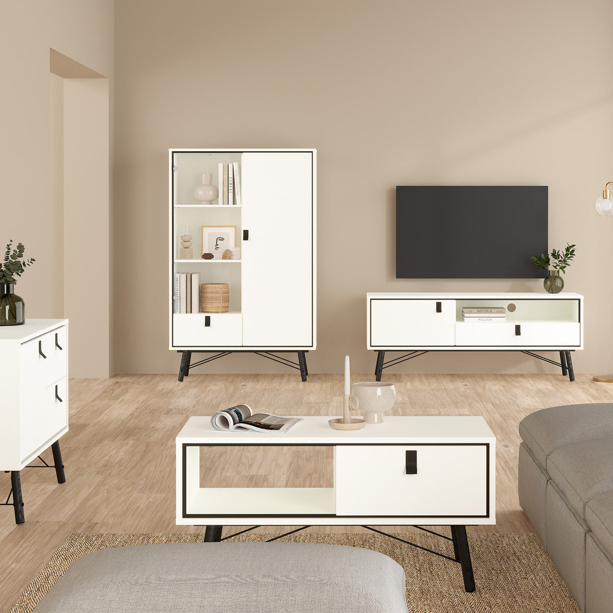 Wooden Display Cabinet With 1 Door 1 Glass Door And 1 Drawer - Ry