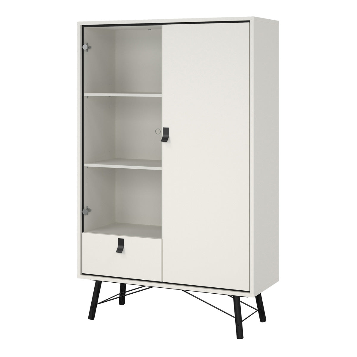 Wooden Display Cabinet With 1 Door 1 Glass Door And 1 Drawer - Ry