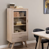 Wooden Display Cabinet With 1 Glass Door And 2 Drawers - A-Line