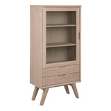 Wooden Display Cabinet With 1 Glass Door And 2 Drawers - A-Line