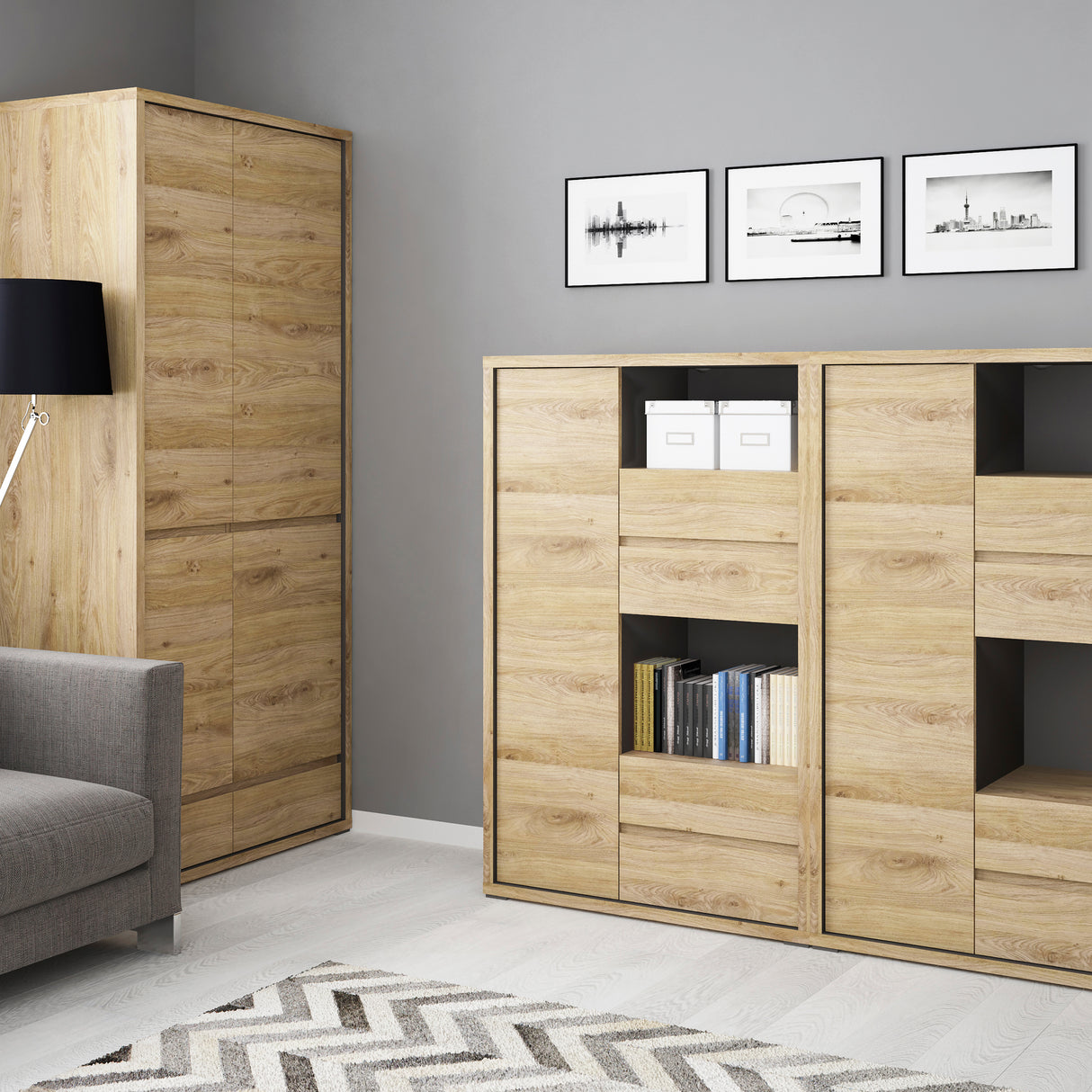 Wooden Display Cabinet With 1 Door And 4 Drawers - Shetland