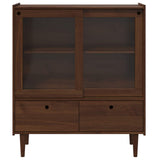 Wooden Display Cabinet 104cm Wide With 2 Sliding Doors And 2 Drawers - Bilbao