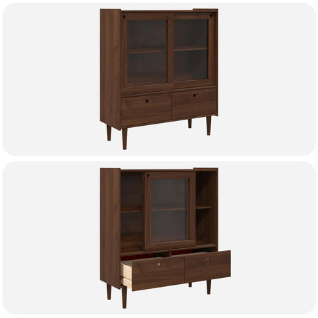 Wooden Display Cabinet 104cm Wide With 2 Sliding Doors And 2 Drawers - Bilbao