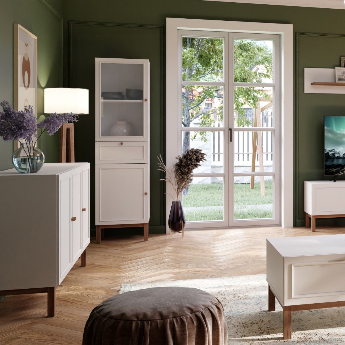 Wooden Display Cabinet With 2 Doors And 1 Drawer - Wensley