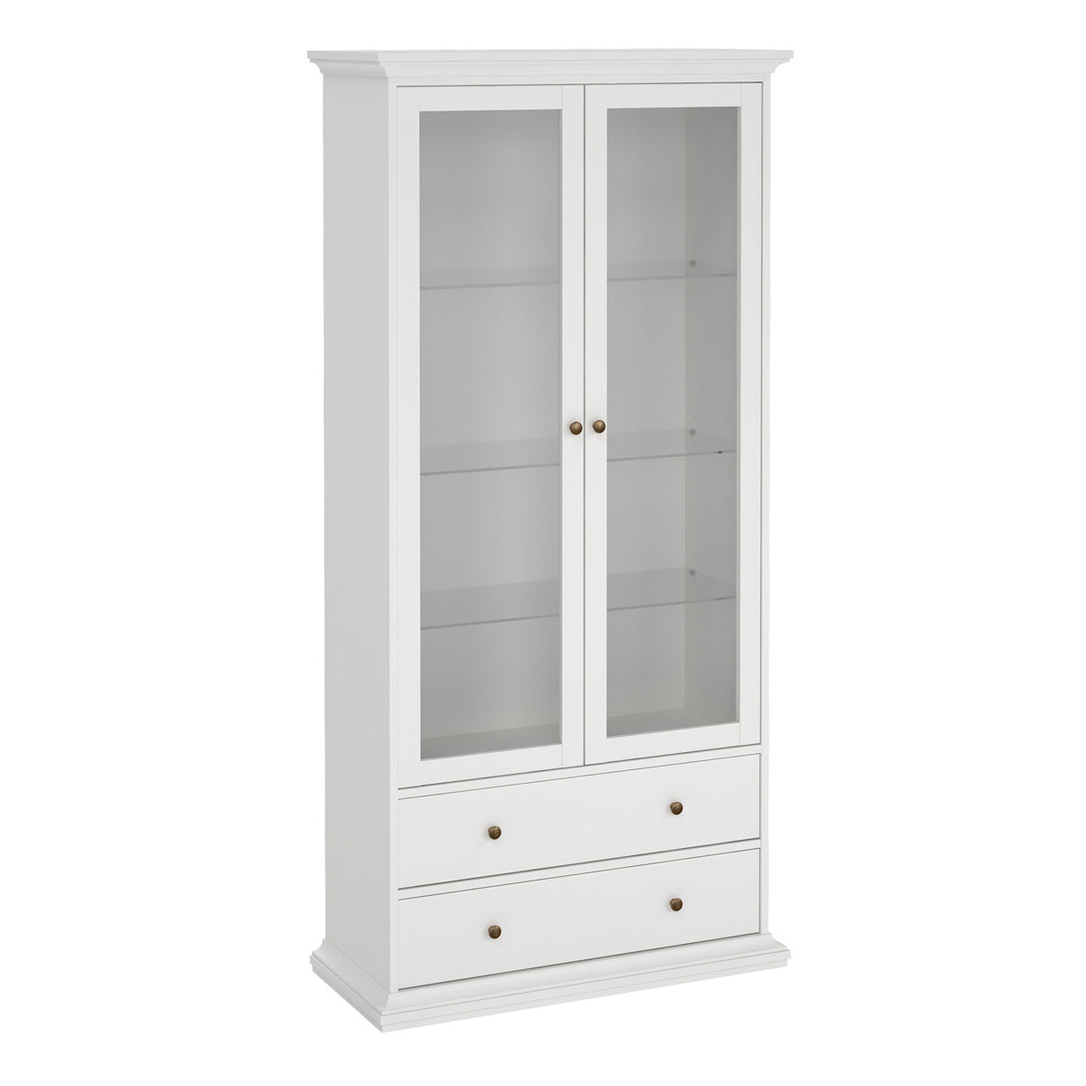 Wooden Display Cabinet With 2 Glass Doors With 2 Drawers - Paris