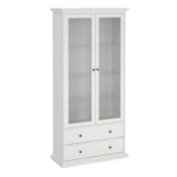 Wooden Display Cabinet With 2 Glass Doors With 2 Drawers - Paris