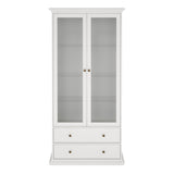 Wooden Display Cabinet With 2 Glass Doors With 2 Drawers - Paris