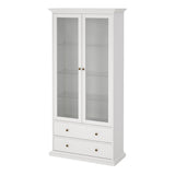 Wooden Display Cabinet With 2 Glass Doors With 2 Drawers - Paris
