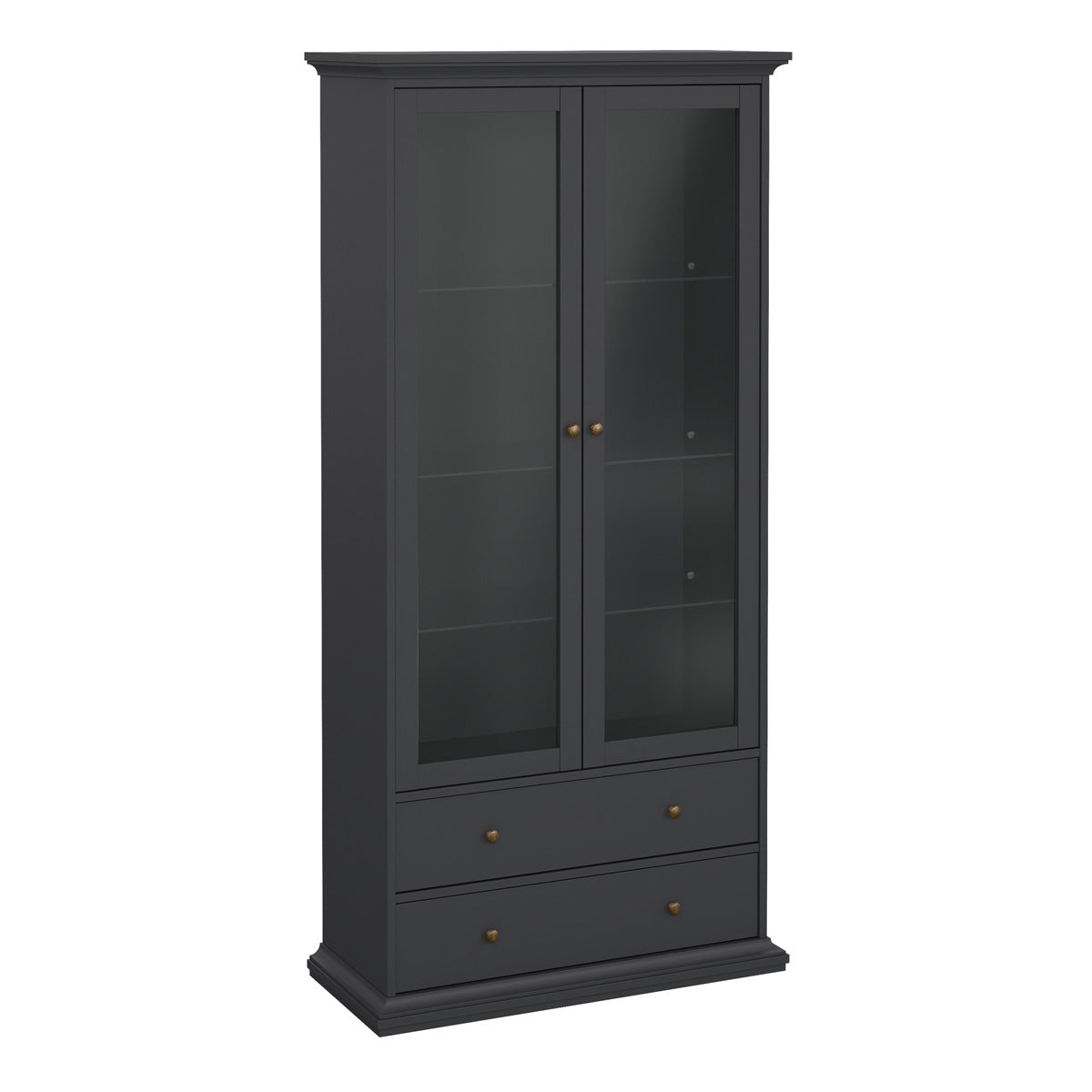 Wooden Display Cabinet With 2 Glass Doors With 2 Drawers - Paris