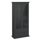 Wooden Display Cabinet With 2 Glass Doors With 2 Drawers - Paris