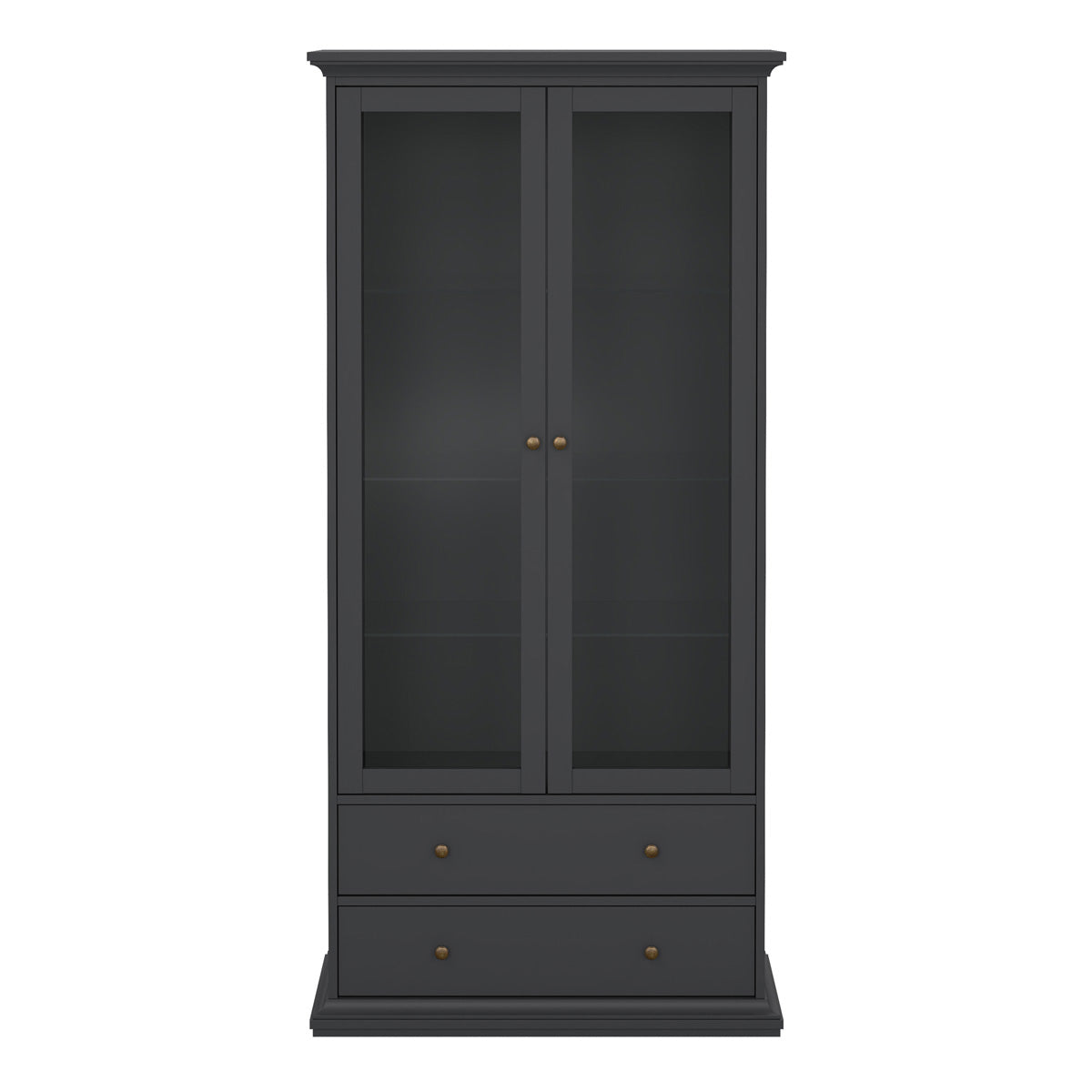 Wooden Display Cabinet With 2 Glass Doors With 2 Drawers - Paris