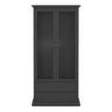 Wooden Display Cabinet With 2 Glass Doors With 2 Drawers - Paris