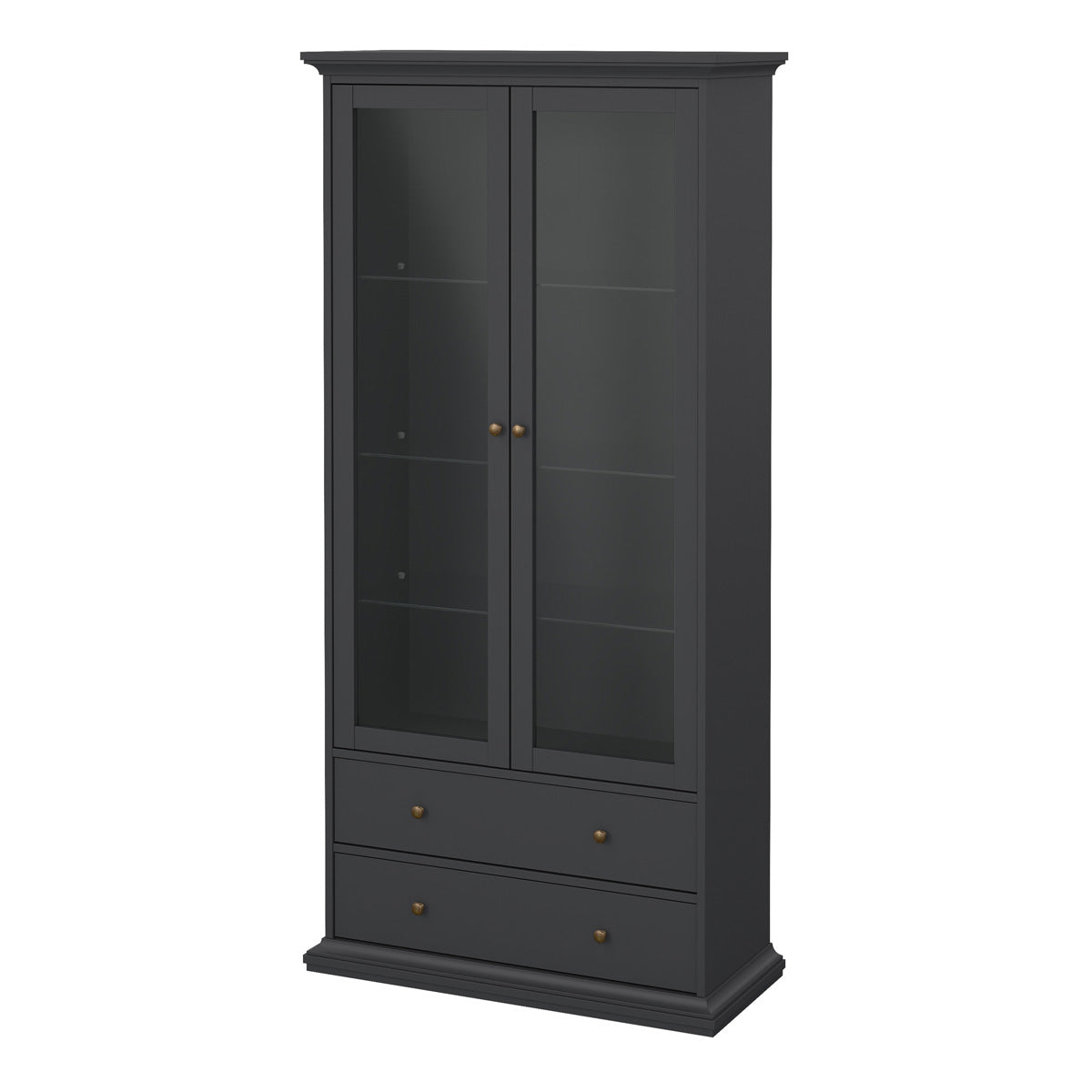 Wooden Display Cabinet With 2 Glass Doors With 2 Drawers - Paris
