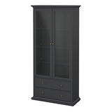 Wooden Display Cabinet With 2 Glass Doors With 2 Drawers - Paris