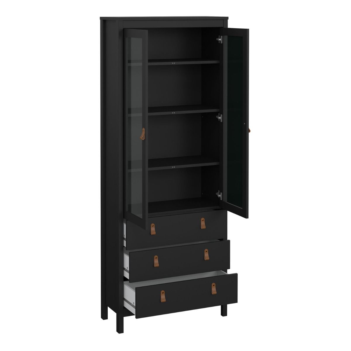 Wooden Display Cabinet With 2 Glass Doors And 3 Drawers - Barcelona