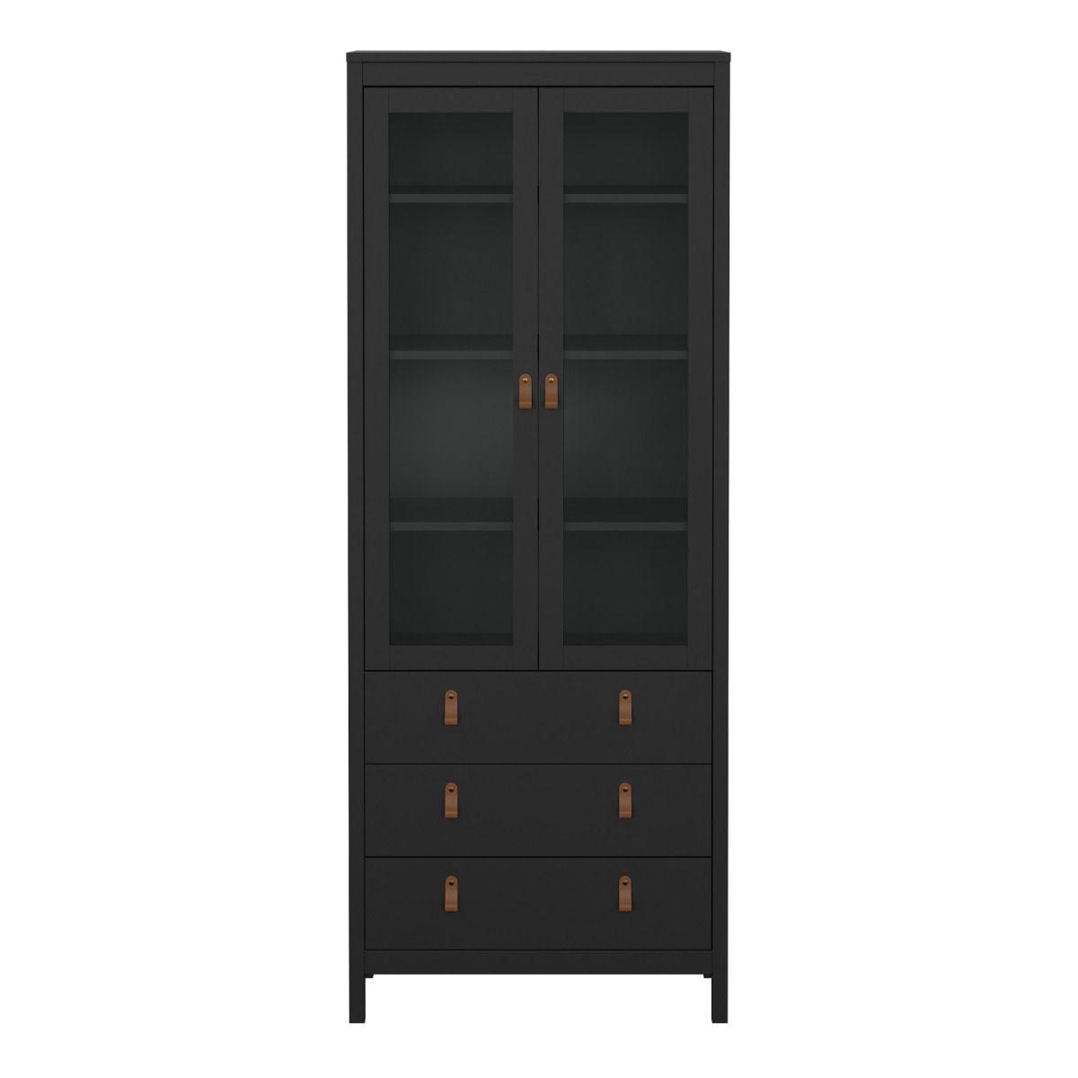 Wooden Display Cabinet With 2 Glass Doors And 3 Drawers - Barcelona