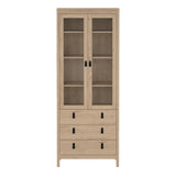 Wooden Display Cabinet With 2 Glass Doors And 3 Drawers - Barcelona
