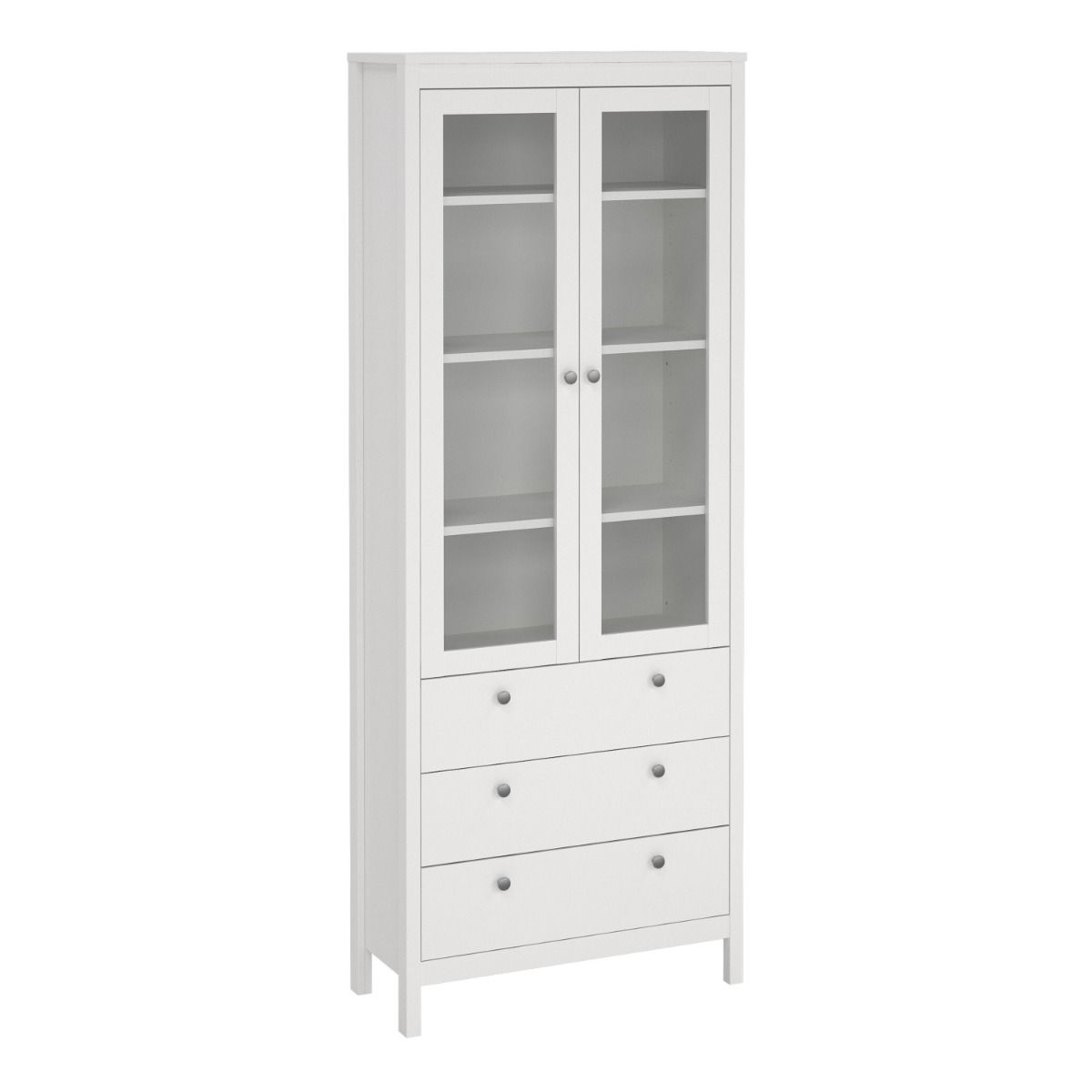 Wooden Display Cabinet With 2 Glass Doors And 3 Drawers - Madrid