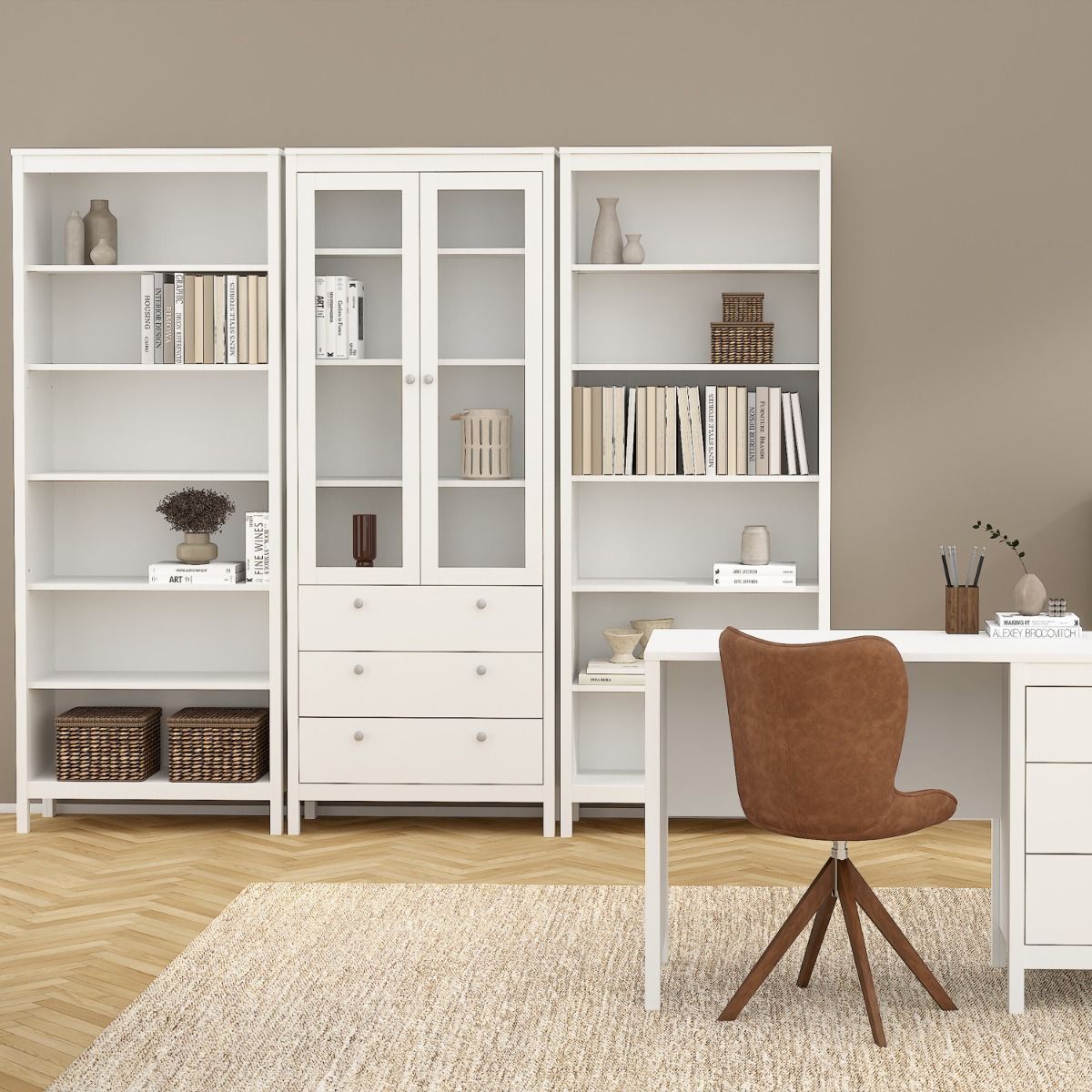 Wooden Display Cabinet With 2 Glass Doors And 3 Drawers - Madrid
