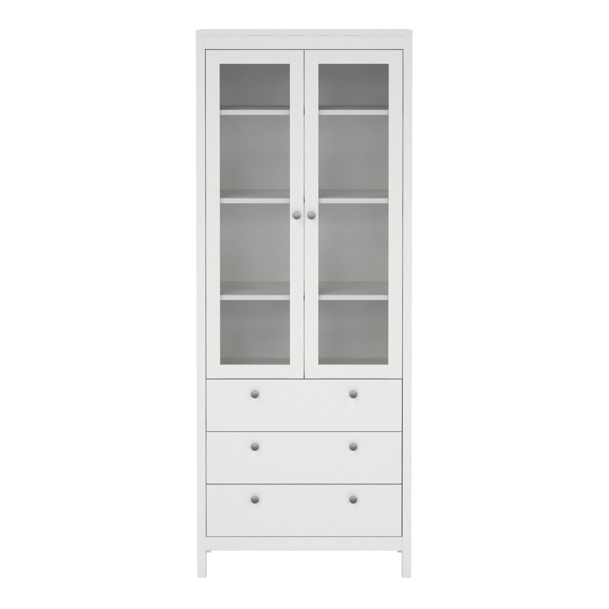 Wooden Display Cabinet With 2 Glass Doors And 3 Drawers - Madrid