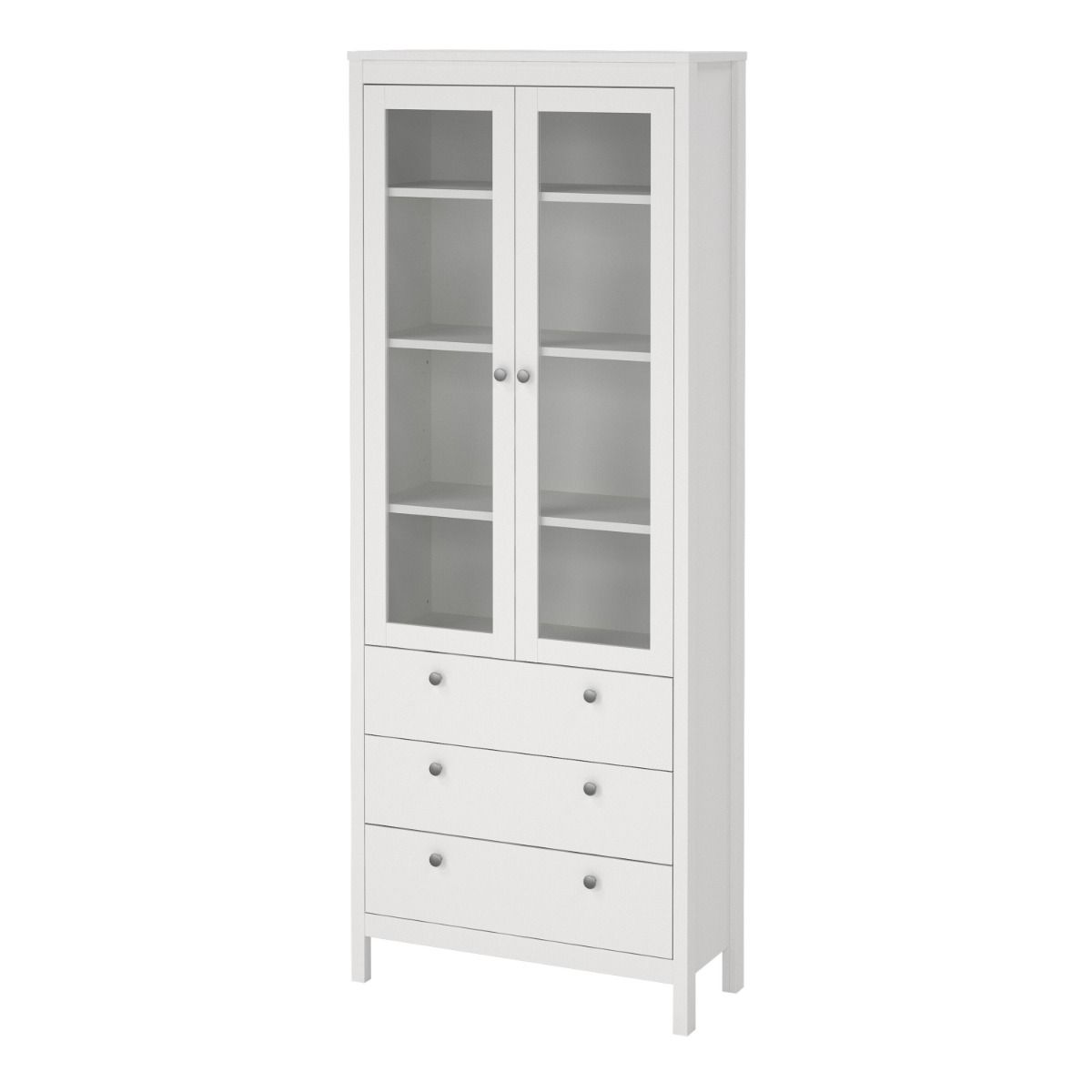 Wooden Display Cabinet With 2 Glass Doors And 3 Drawers - Madrid