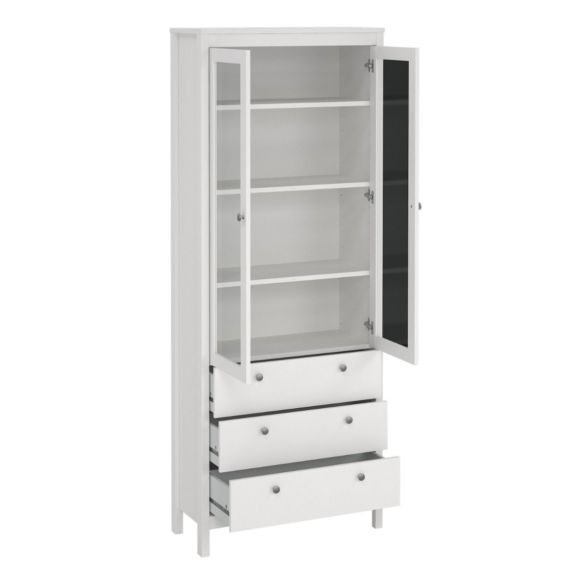 Wooden Display Cabinet With 2 Glass Doors And 3 Drawers - Madrid