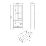 Wooden Display Cabinet With 2 Glass Doors And 3 Drawers - Madrid